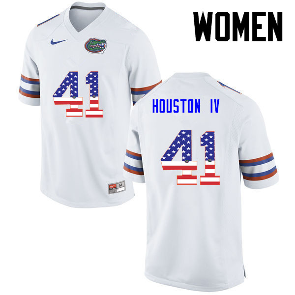 Women Florida Gators #41 James Houston IV College Football USA Flag Fashion Jerseys-White - Click Image to Close